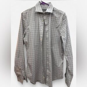 Michael Kors men’s M Gray Plaid check slim fit long sleeve button down shirt